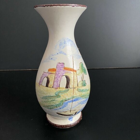Vintage Bay Keramik West Germany Form 534/18 Villa Boat Scene Vase 1960s/1970s - Picture 4 of 10